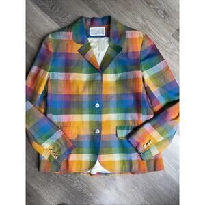 SPORTS GALORE 1970’s 70s Vintage Windowpane Plaid Jacket Size 14 Retro Colorful